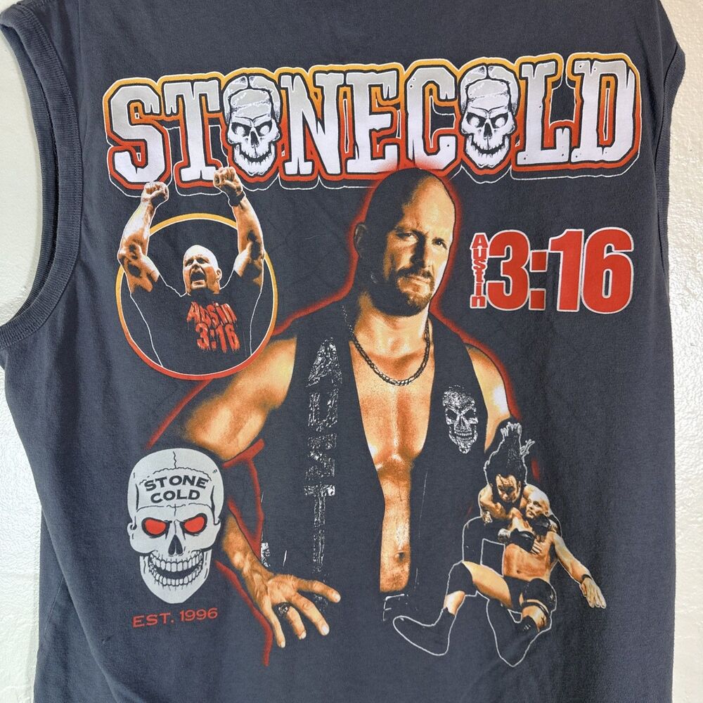 Stone Cold Steve Austin Sleeveless Grey Skull T Shirt Men’s Large EST 1996 3:16